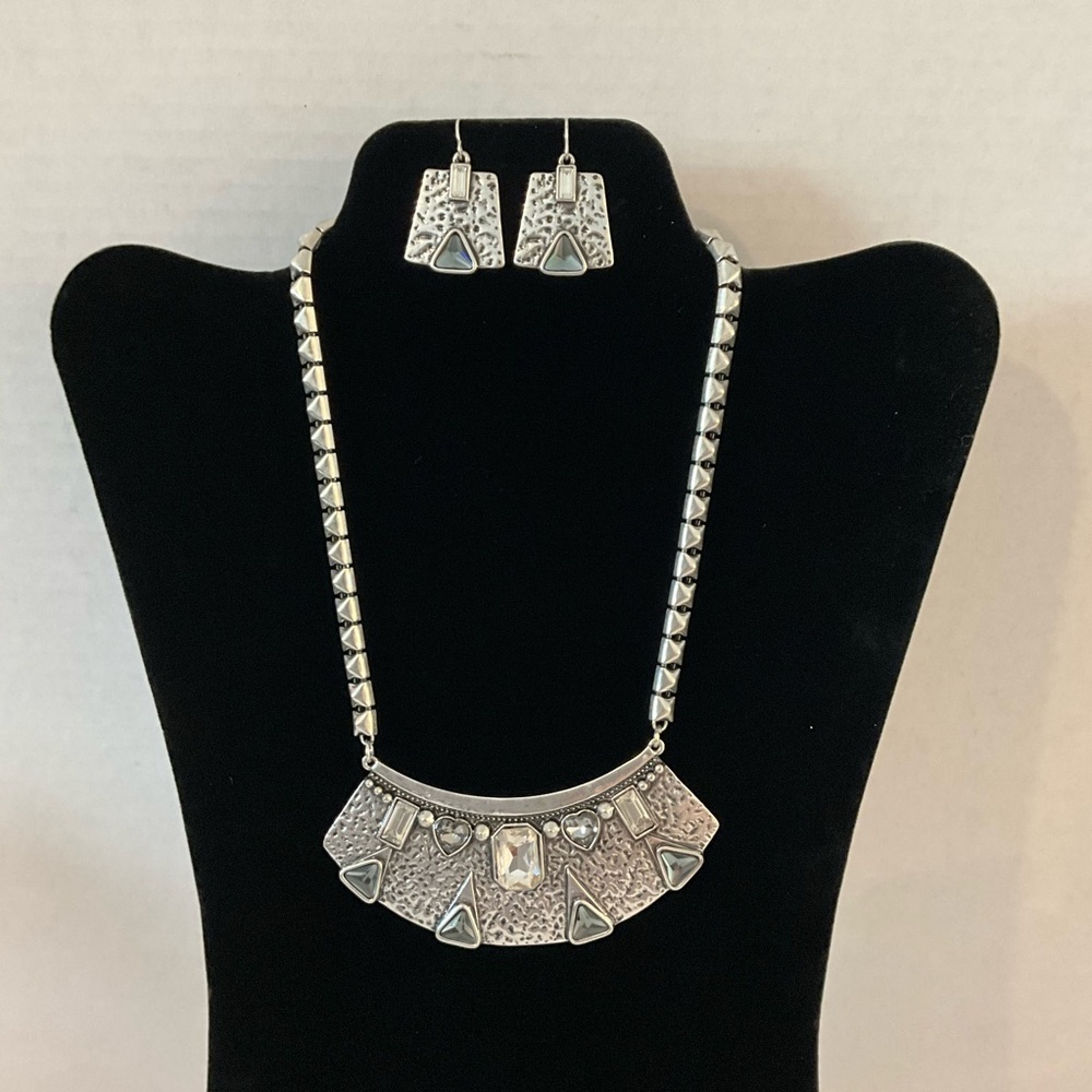 Handmade Necklace & Earrings Silver-Tone